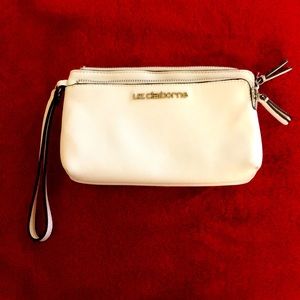 Liz Claiborne White Wristlet with 2 Zippered Compartments.